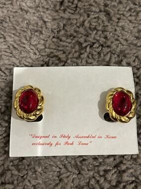 Vintage Park Lane Goldtine Clip On Earrings with Red Stones